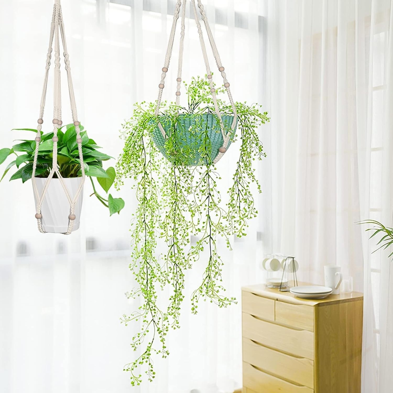 1Er Set Makramee Blumenampel, Baumwollseil Hängeampel Hängetopf Für Pflanzen ...