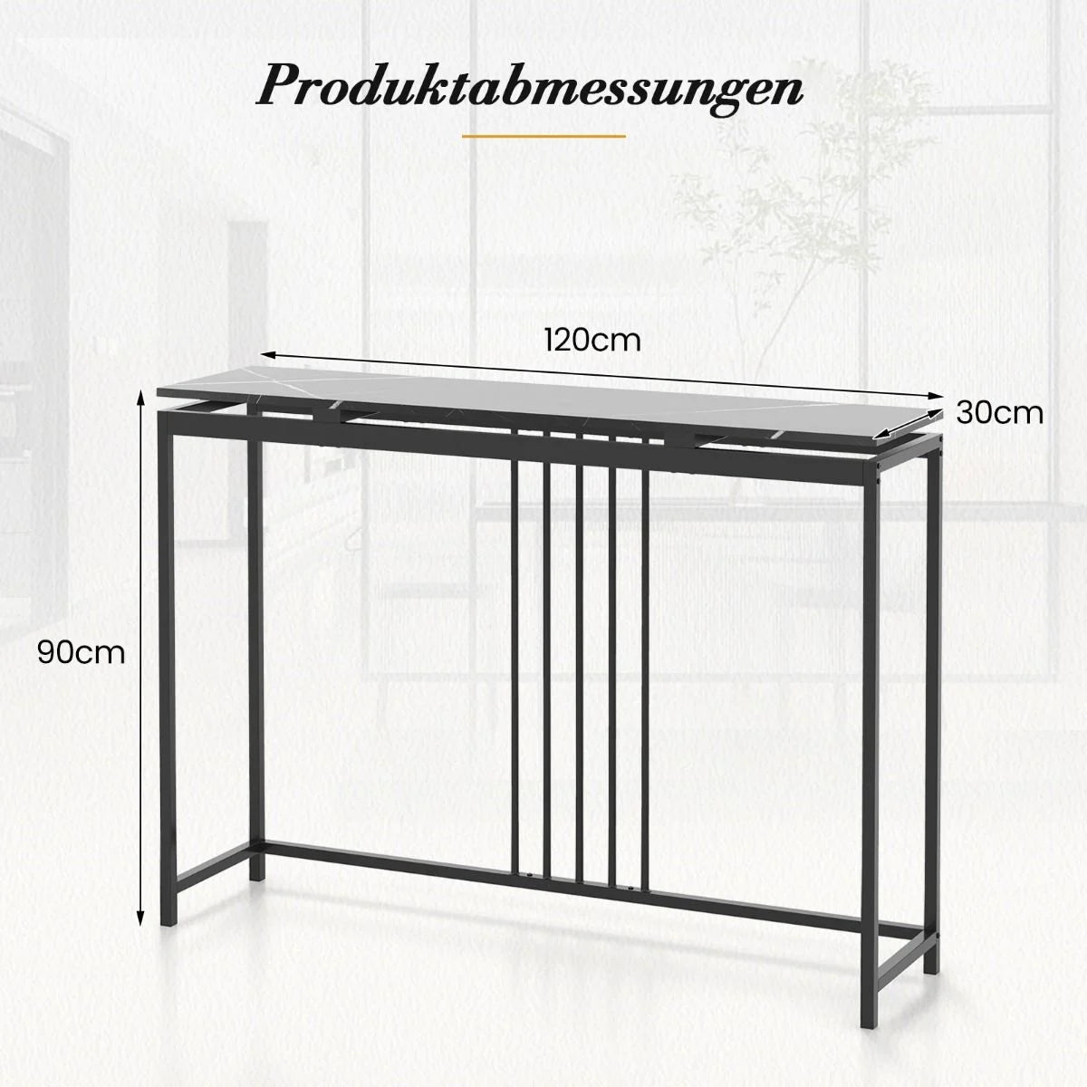 Konsolentisch Sofatisch Aus Kunstmarmor 120 X 30 X 90 Cm Schwarz