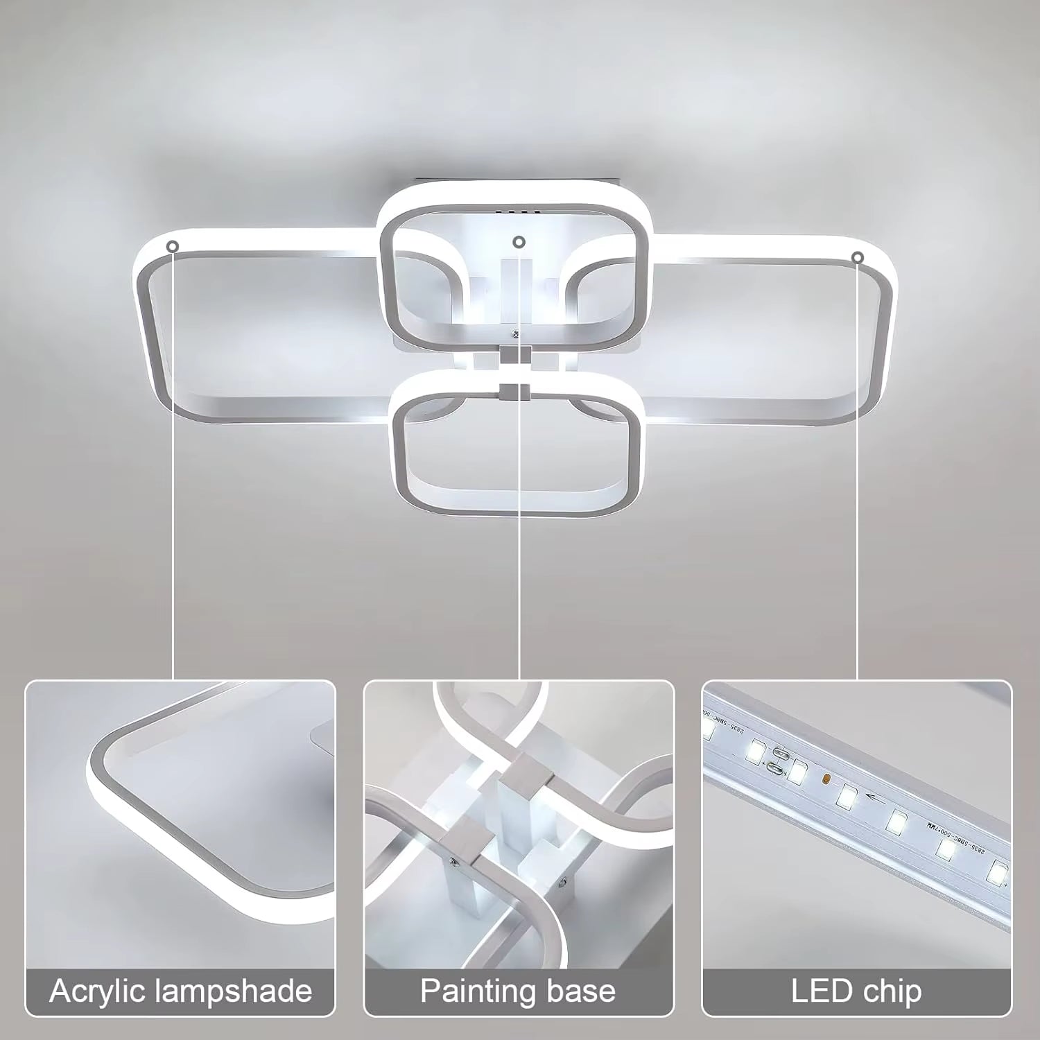 LED Ceiling Lights 60W Square LED Ceiling Lamp,Modern White Ceiling Lamps for Living Room,Bedroom,Kitchen,Dining Room,6500K