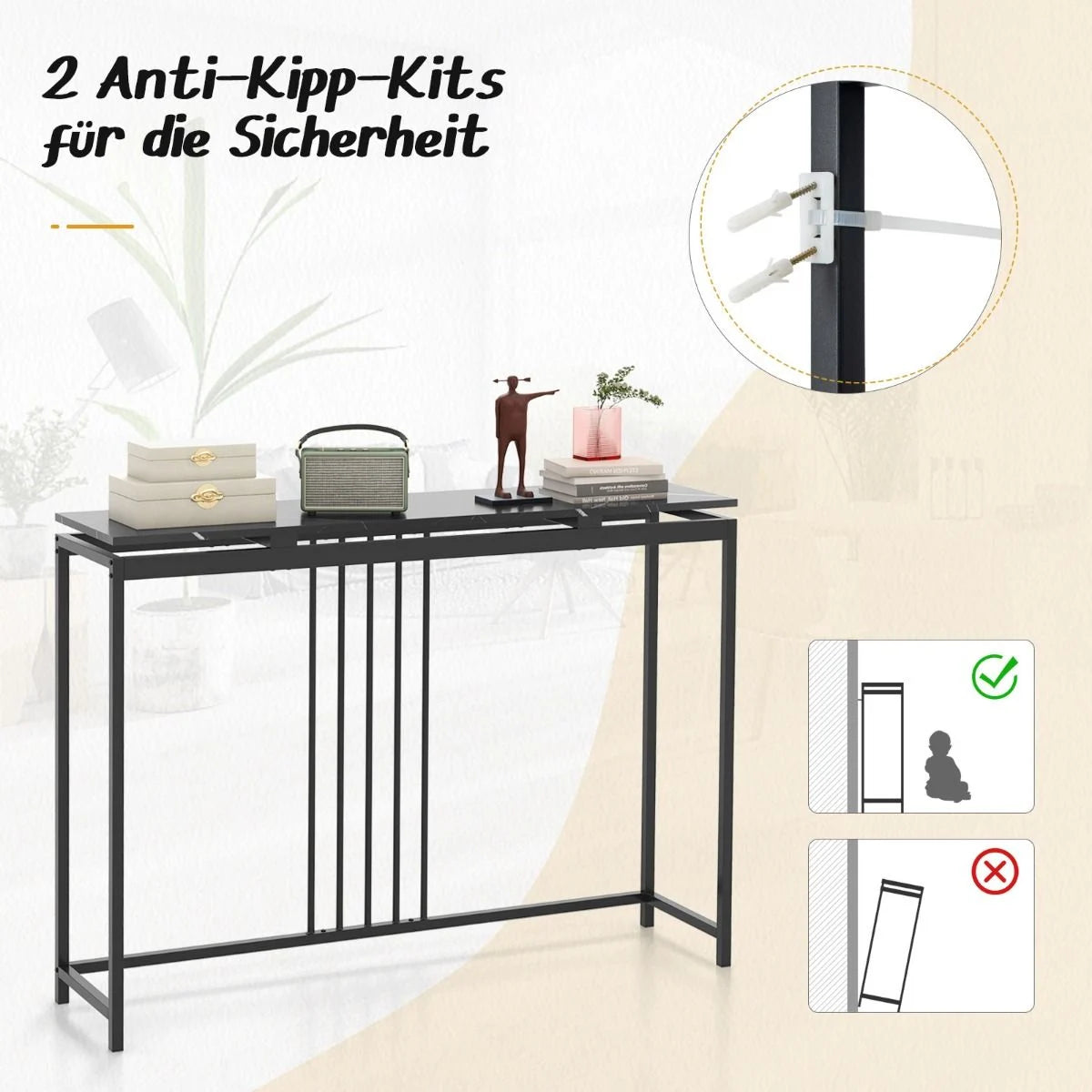 Konsolentisch Sofatisch Aus Kunstmarmor 120 X 30 X 90 Cm Schwarz