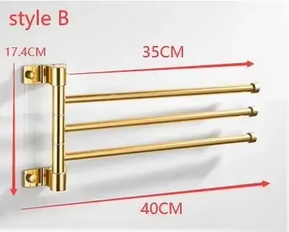 Golden Light Luxury Aluminum Wall Mounted Rotating Towel Rack Bath Rail Hanger Towel Holder Bathroom Accessories Storage Rack