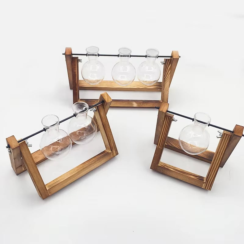 Terrarium Creative Hydroponic Plant Transparent Vase Wooden Frame Vase Decoratio Glass Tabletop Plant Bonsai Decor Flower Vase
