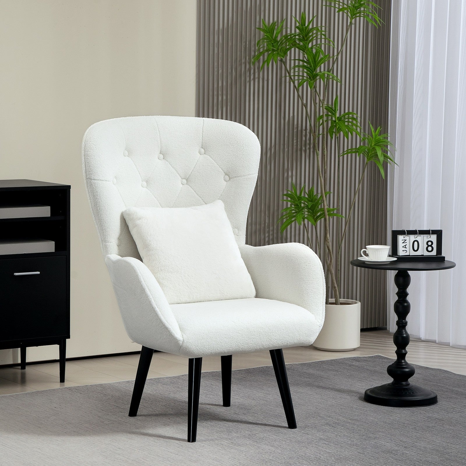 HOMCOM Sessel Loungesessel Mit Kissen Geplostert Teddy Sessel Mit Holzbeine Weiß