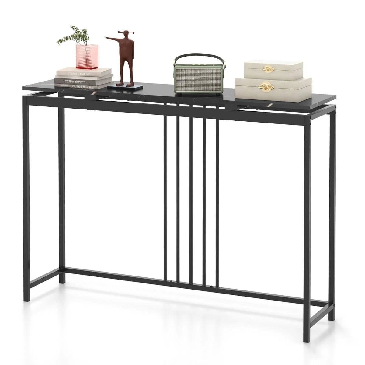 Konsolentisch Sofatisch Aus Kunstmarmor 120 X 30 X 90 Cm Schwarz