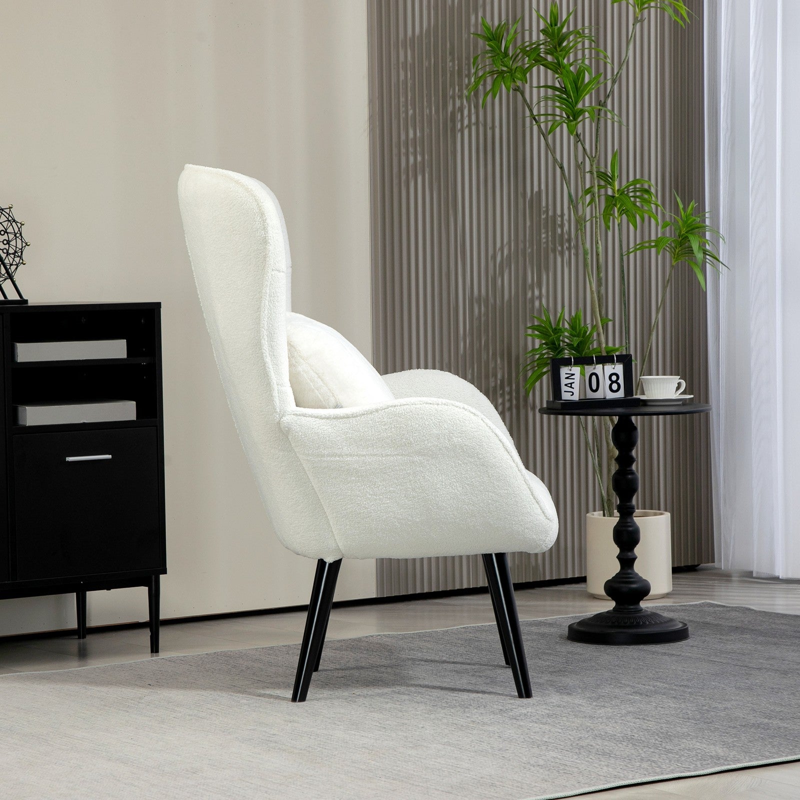 HOMCOM Sessel Loungesessel Mit Kissen Geplostert Teddy Sessel Mit Holzbeine Weiß